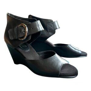 Women's Black Aerosoles Heelrest Heels Ankle Strap Back Zip Comfort Shoes Size 9
